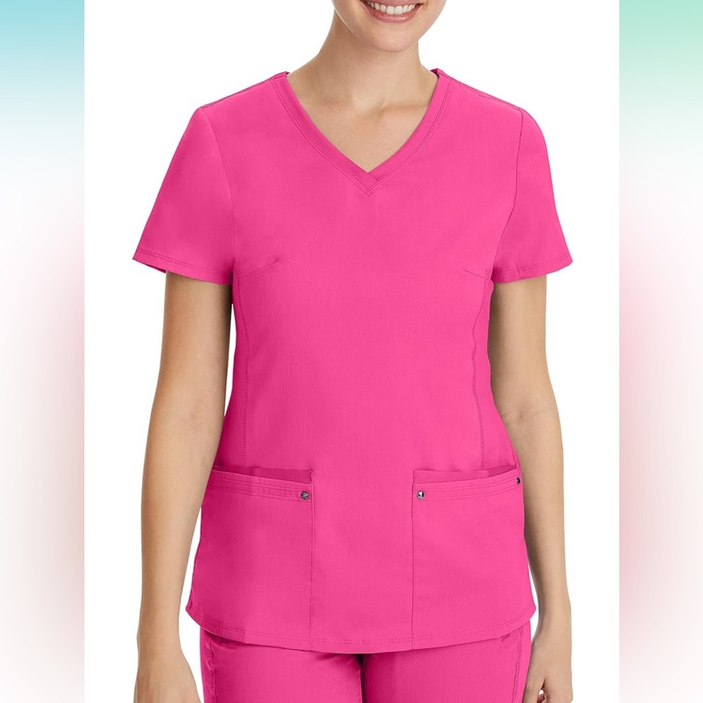 Healing hands purple label yoga scrub set size large in color shocking pink